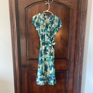 MSK dress size 6 watercolor floral sheer ruffled dress